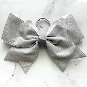 Silver Bow With Attached Hair Tie